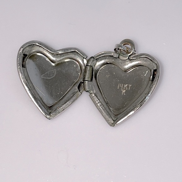 Solid 14K White Gold Heart Locket Vintage Pendant Charm for Necklace or Bracelet - Picture 3 of 10
